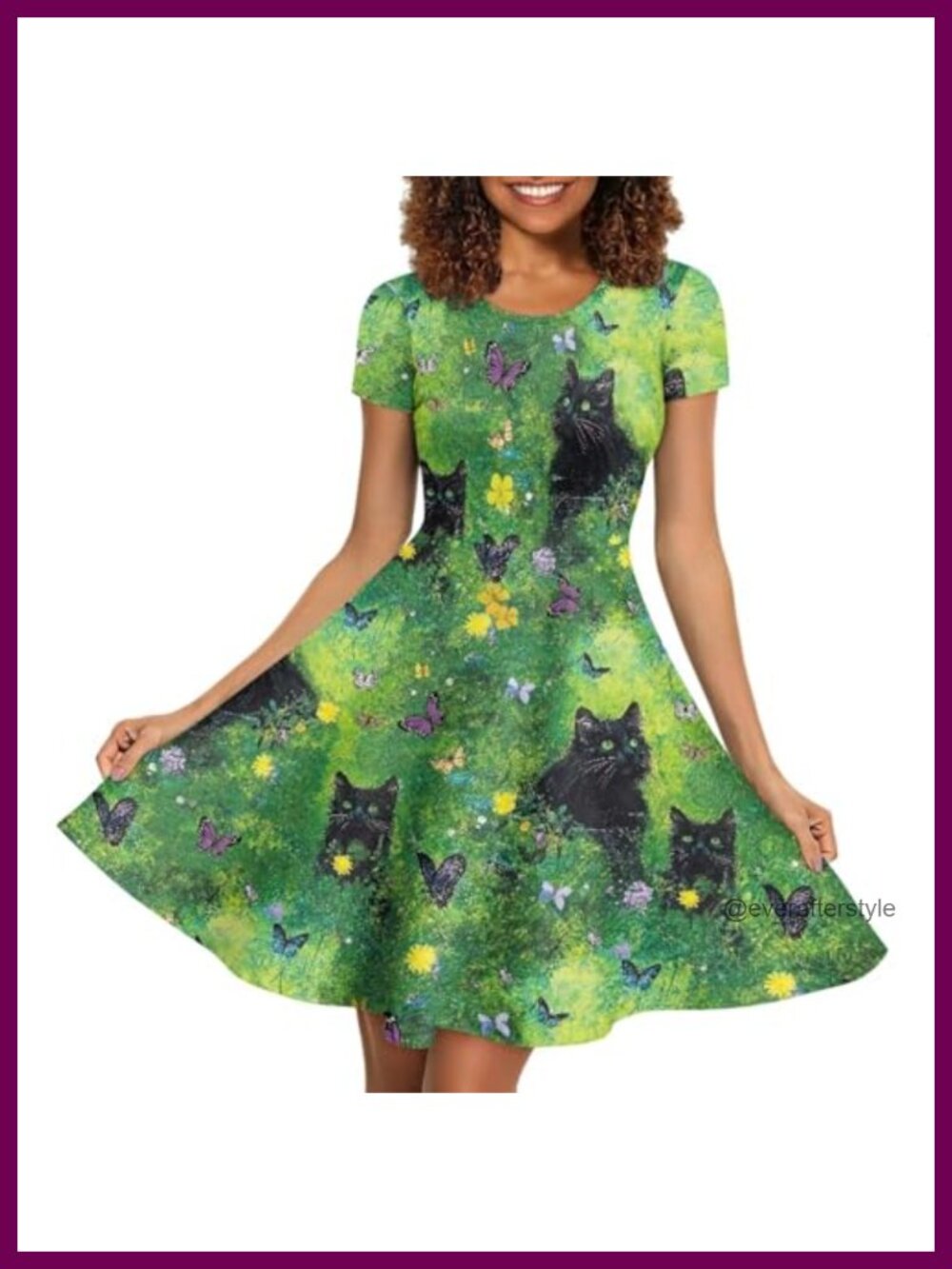 Women's Lightweight A-Line Midi Dress Short Sleeve Scoop Neck Formal